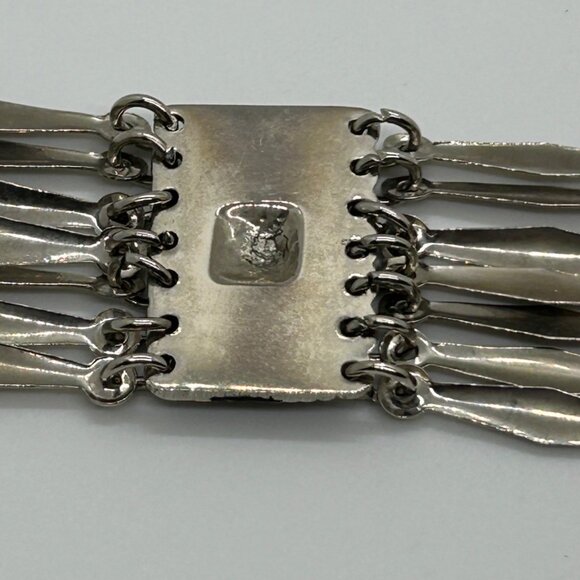 Vintage Mexican Alpaca Silver Panel Bracelet Aztec Motif Made in Mexico Boho - Picture 10 of 14